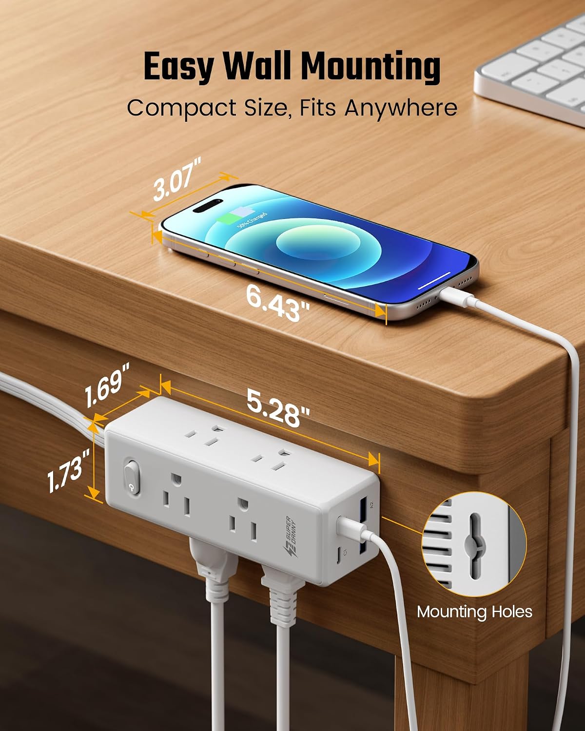 Detalle 2 de 15 Ft Extension Cord with 6 Outlets & 4 USB Ports (2 USB-C) with Surge Protection