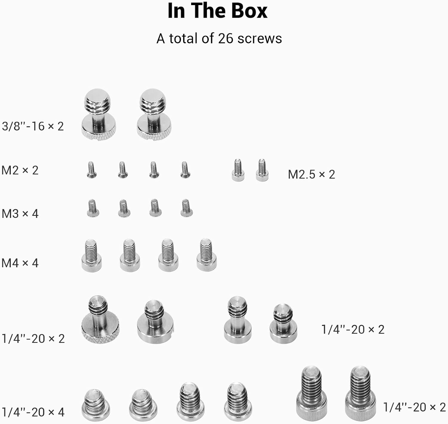 Detalle de SMALLRIG Camera Screws Viti per Telecamera, Set 26 viti (1/4, 3/8, M2, M2.5, M3, M4) con scatola