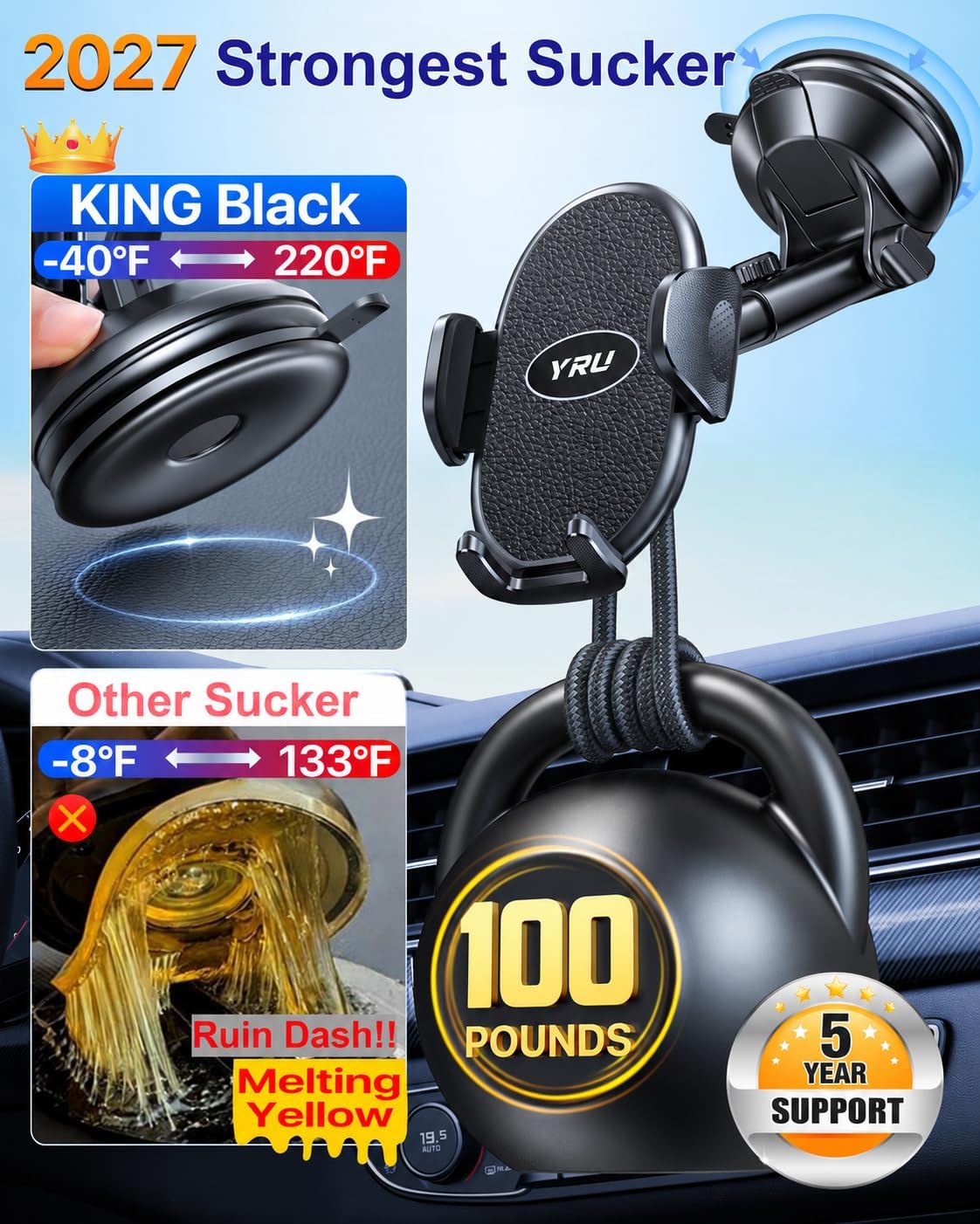 Detalle de YRU Upgraded Car Phone Holder 360°