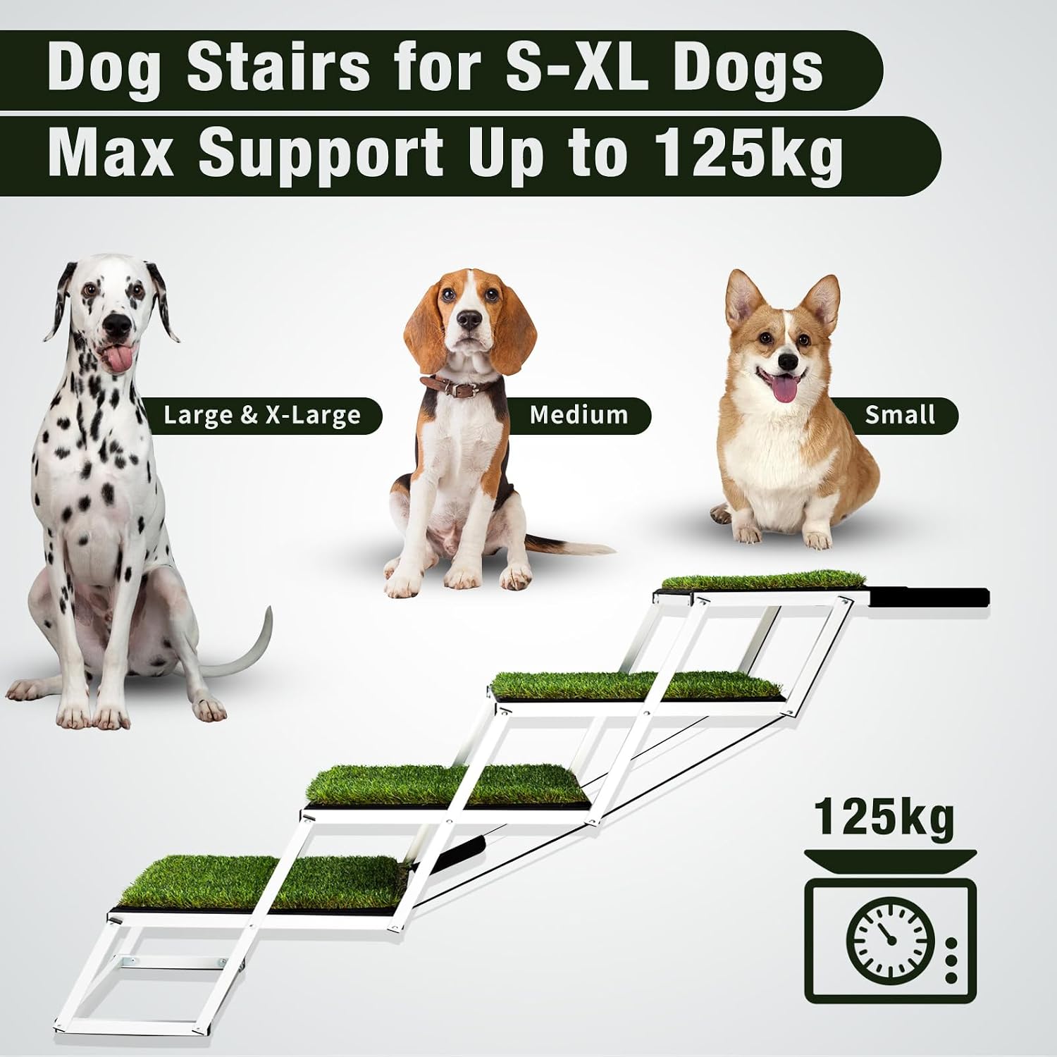 Detalle de Extra Wide Dog Car Stairs for Large Dogs — Lightweight Foldable Aluminium Ramp (125kg) with Nonslip Grass Surface