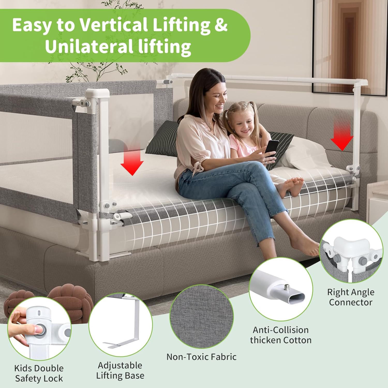 Thumbnail 3 de yulongtengfei 3-Piece King Size Bed Rail for Toddlers — Adjustable Baby Bed Rail Guard (Grey)