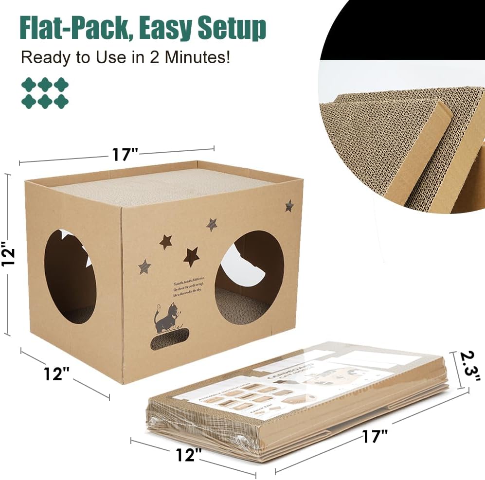 Detalle 2 de Large Cardboard Cat House for Multi-Cat Household (43x30x30cm) – 2-in-1 Scratcher Box