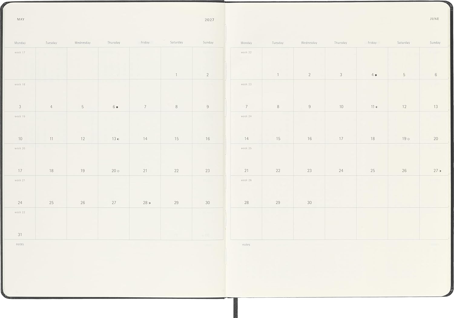 Detalle 1 de Moleskine DHB18WN4Y27 weekplanner 2026-2027, XL 19 x 25 cm, zwart