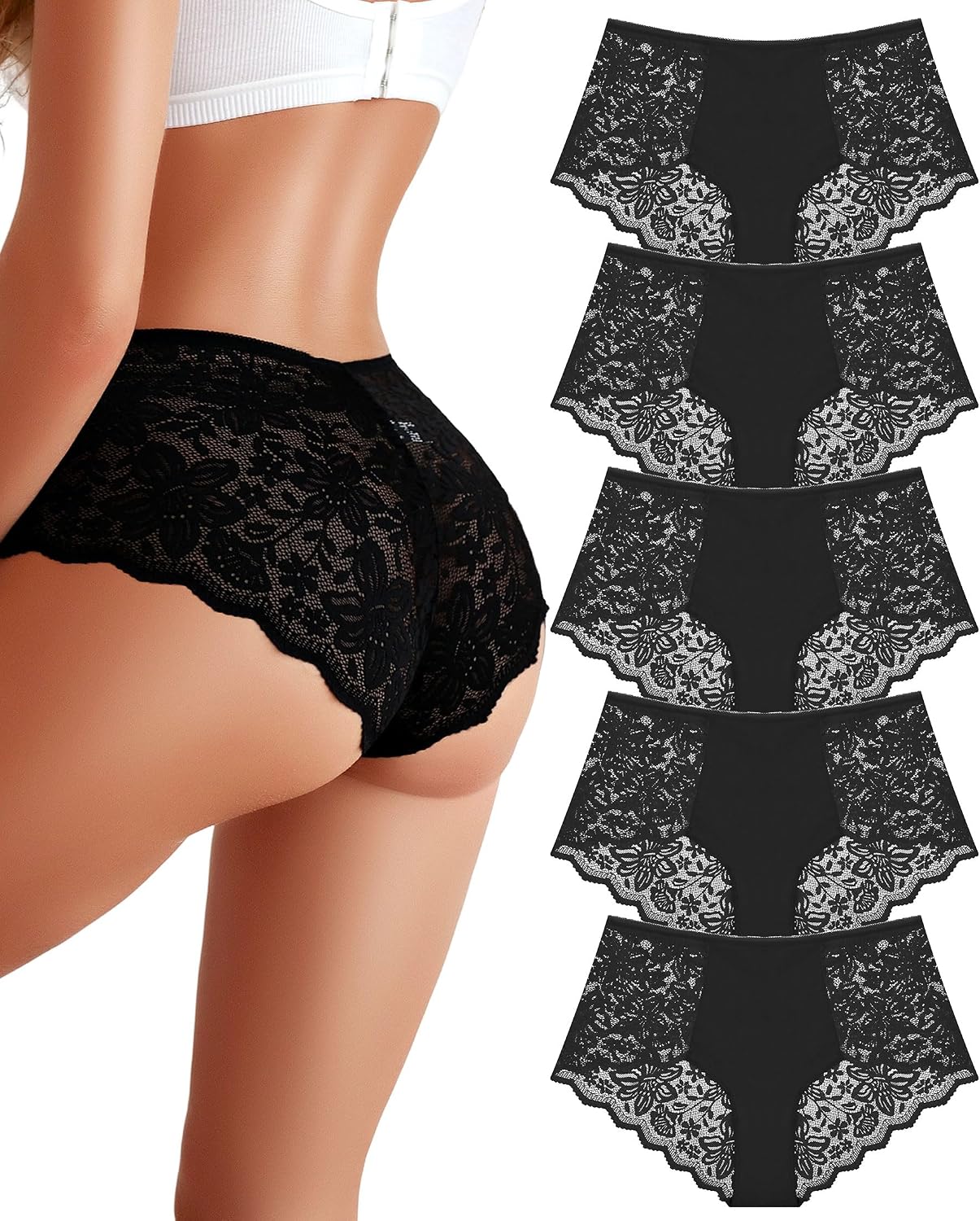 Detalle de Sth Big High-Waist Unterhosen Damen mit Spitze – bequemer Brazilian Slip, atmungsaktiv (Mehrpack)