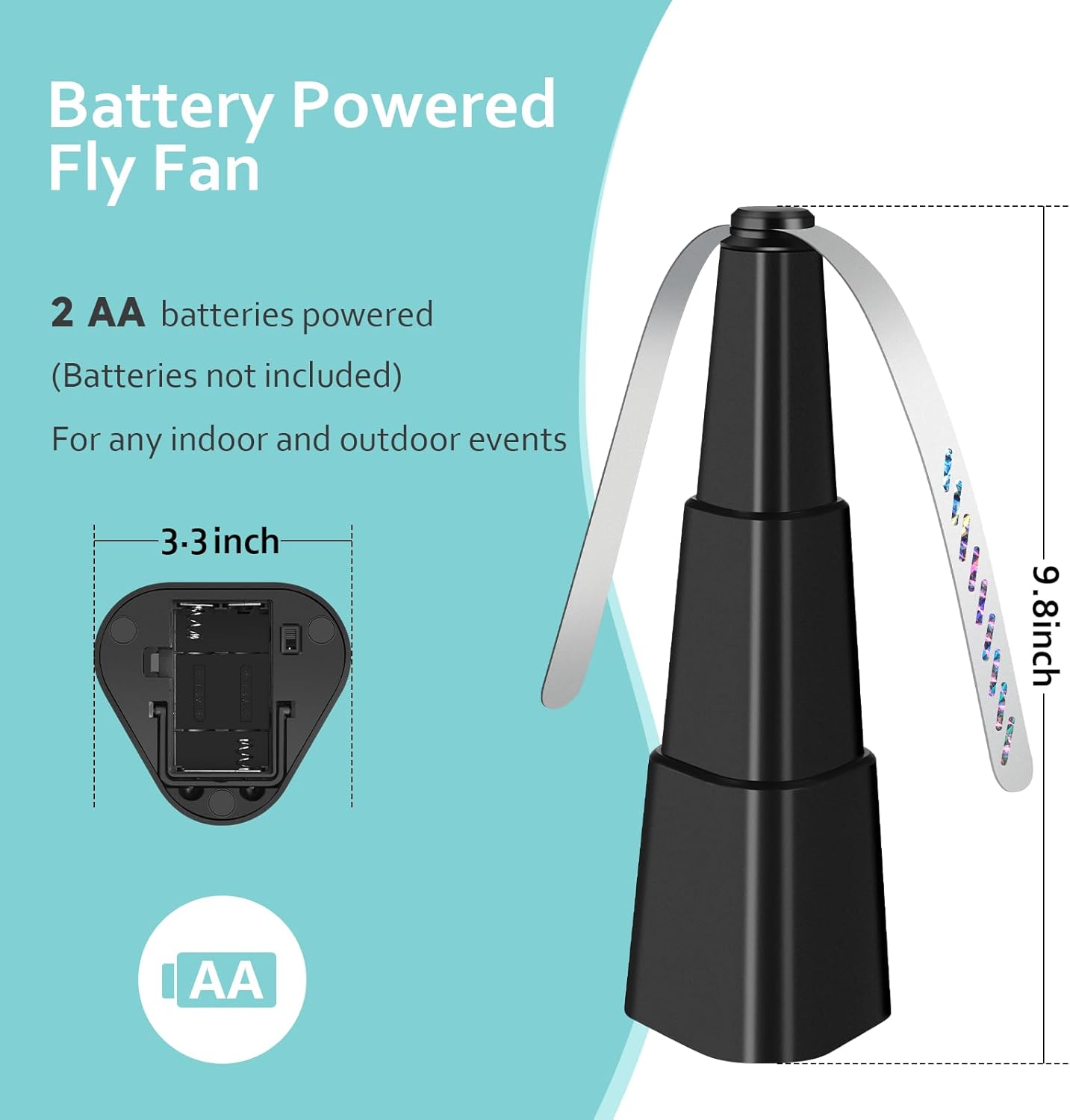 Detalle de Fly Fans for Tables – 4 Pack: Holographic Blade, Battery-Powered Fly Deterrents for Indoor & Outdoor use