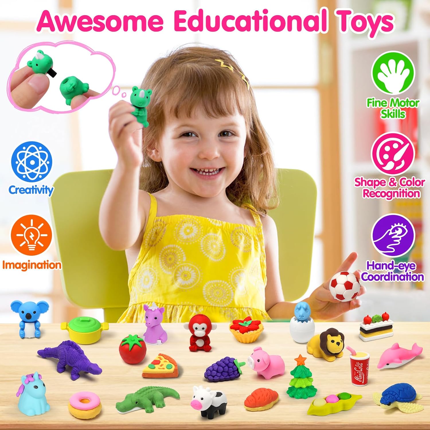 Thumbnail 2 de Arscniek 140-Pack Animal Erasers for Kids (Take-Apart Mini Pencil Erasers)