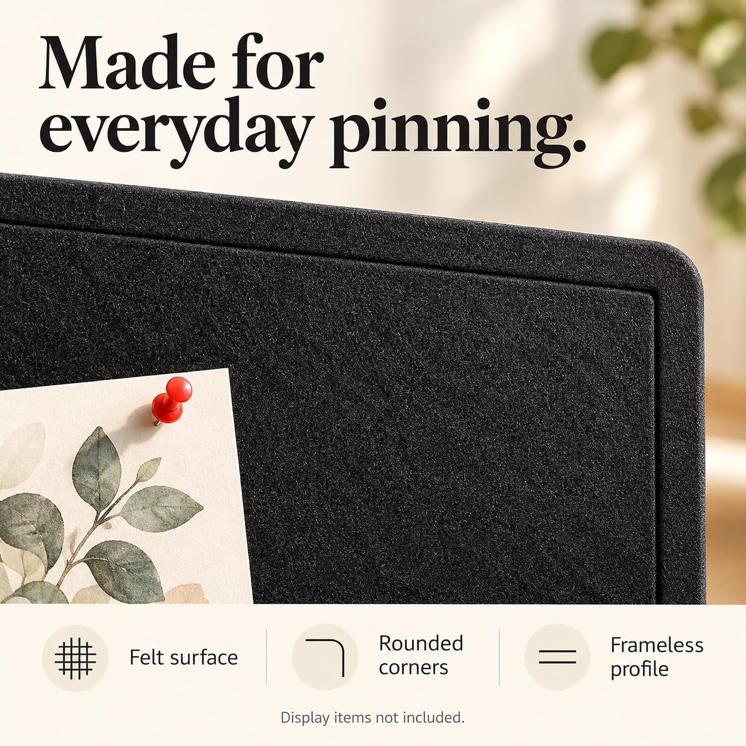 Detalle 2 de Yunihome Foldable Felt Bulletin Board, 24 x 18 Inches, Black, 20 Push Pins