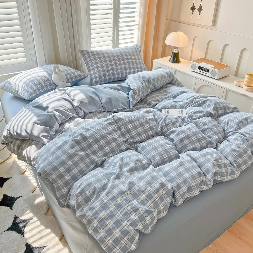 Thumbnail 4 de Housse de Couette Michorinee 220x240 Bleu Foncé et Blanc Vichy – Microfibre, 2 Taies 65x65