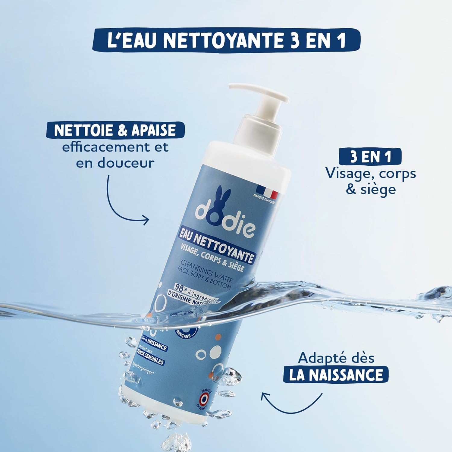 Thumbnail 1 de DODIE Eau nettoyante 3 en 1 (1L) — nettoyant visage, corps et siège dès la naissance