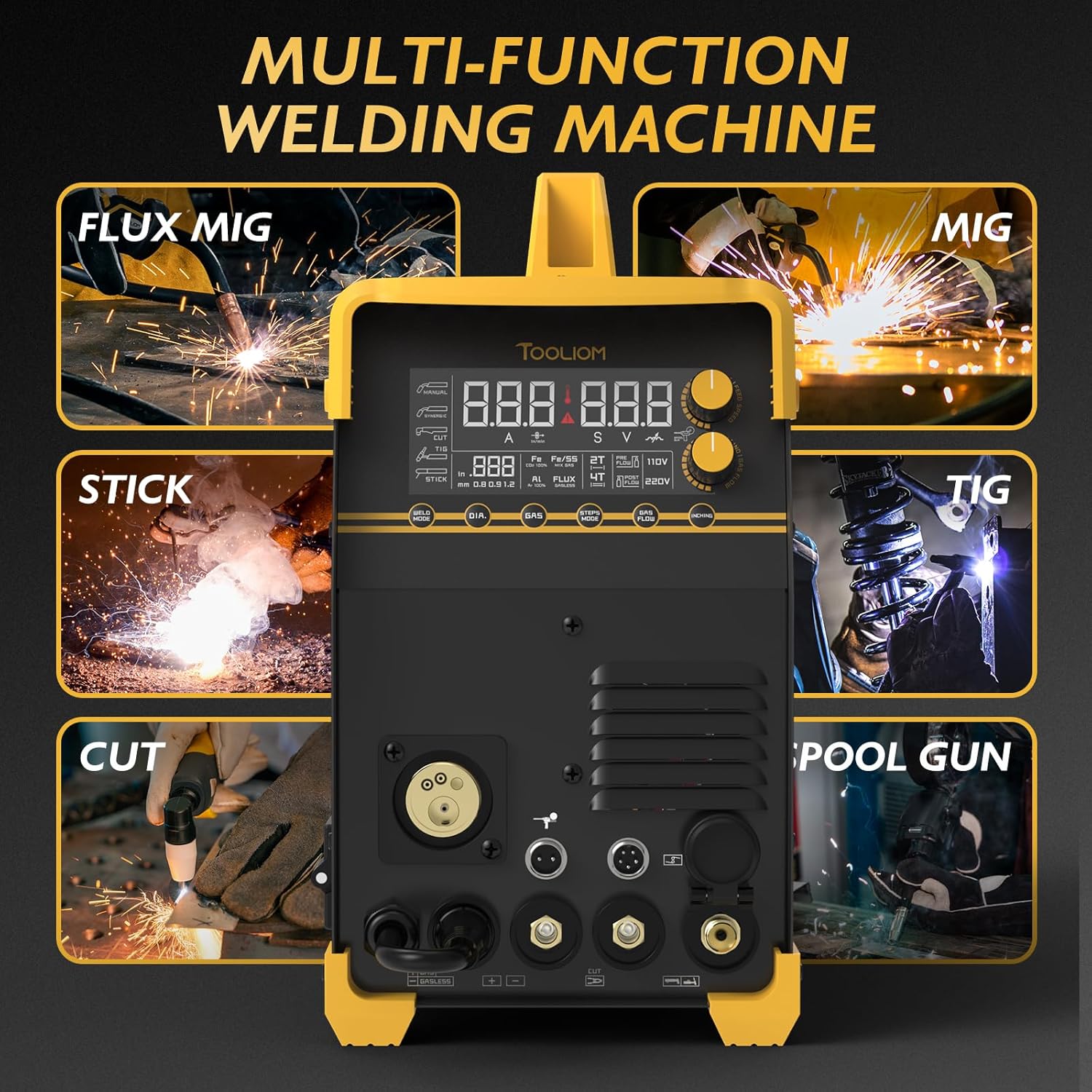 Thumbnail 1 de TOOLIOM 6-in-1 Multiprocess Welder with Spool Gun: MIG/TIG/Plasma/Stick/Flux/MIG Spool Gun, Dual Voltage 110/220V