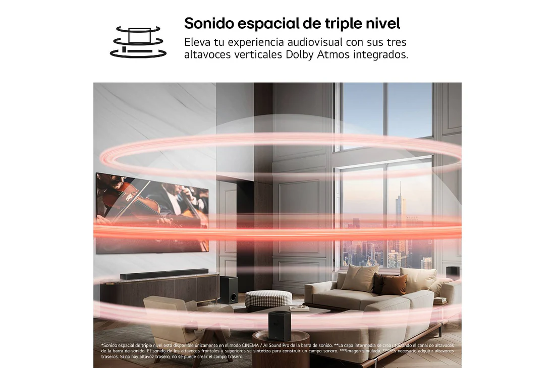 Detalle 2 de LG S95AR.OBSPTO: Barra de sonido de cine en casa con 9.1.5 canales y Dolby Atmos