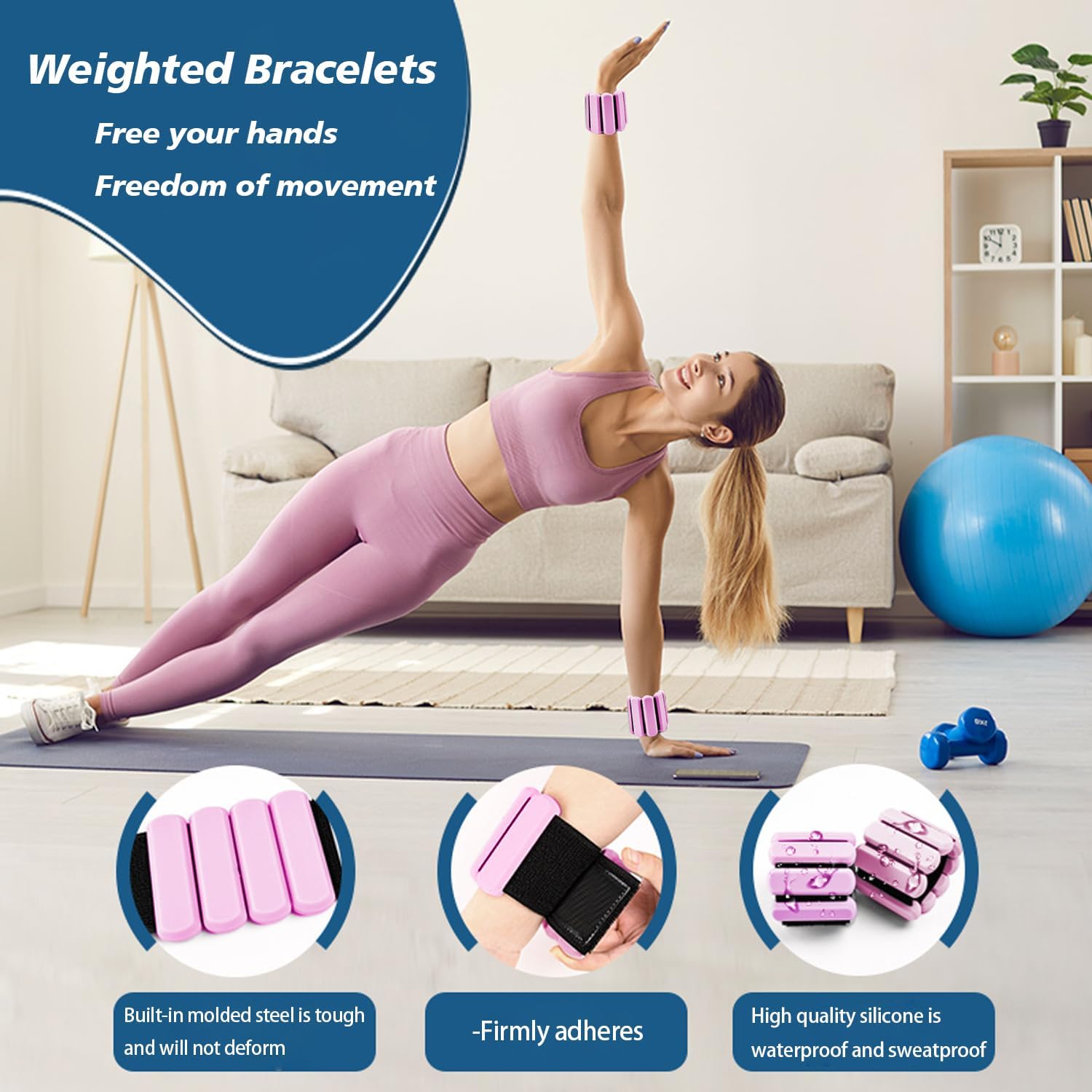 Detalle de SDATEKIT Wrist and Ankle Weights for Women & Men (2-Pack, 1 lb Each) Adjustable Silicone Wearable Weights