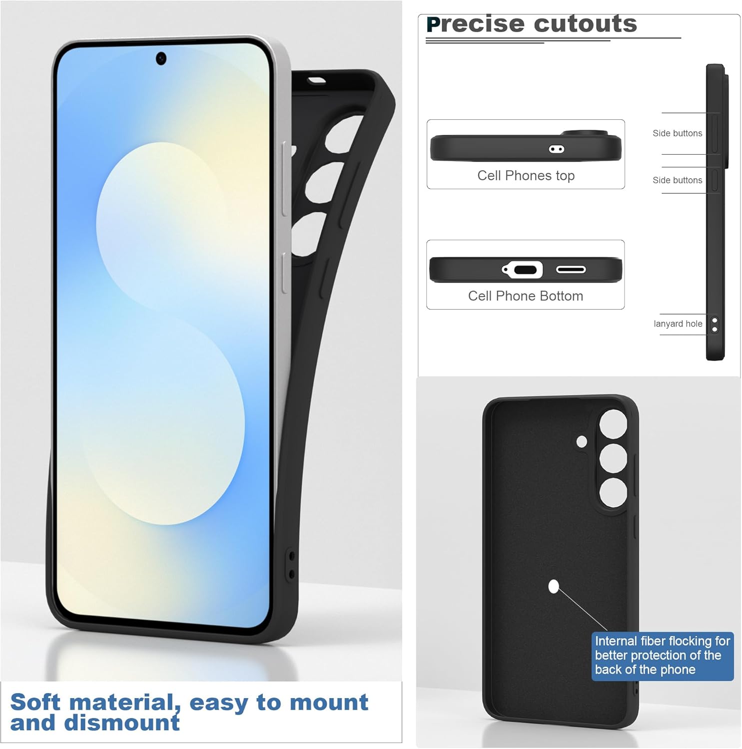 Thumbnail 6 de THIYUFUNS Hülle für Samsung Galaxy S25 FE 5G – Stoßfestes TPU Case mit 2 Schutzfolien, Schwarz