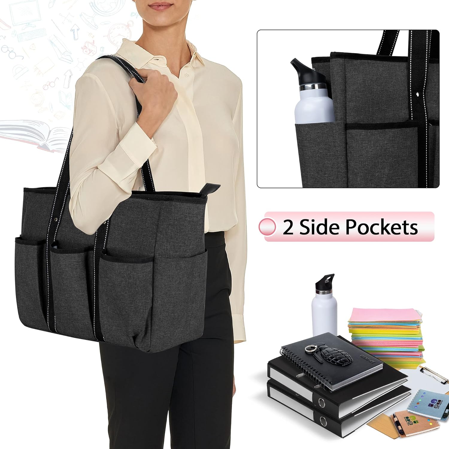 Detalle 2 de Damero Teacher Bag with Felt Organiser Insert: A practical, spacious tote for work, study and travel