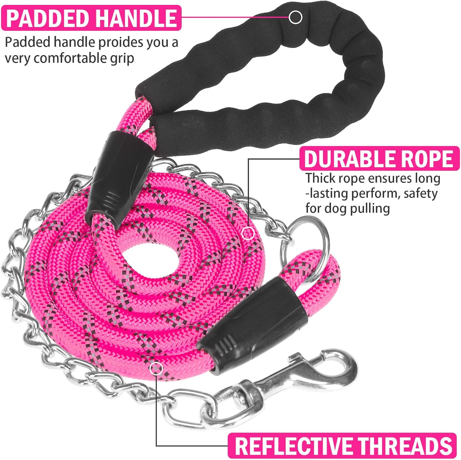 Detalle de Homimp Chain Dog Leash for Medium to Large Dogs (6 ft) – Reflective, Heavy‑Duty, Chew‑Proof