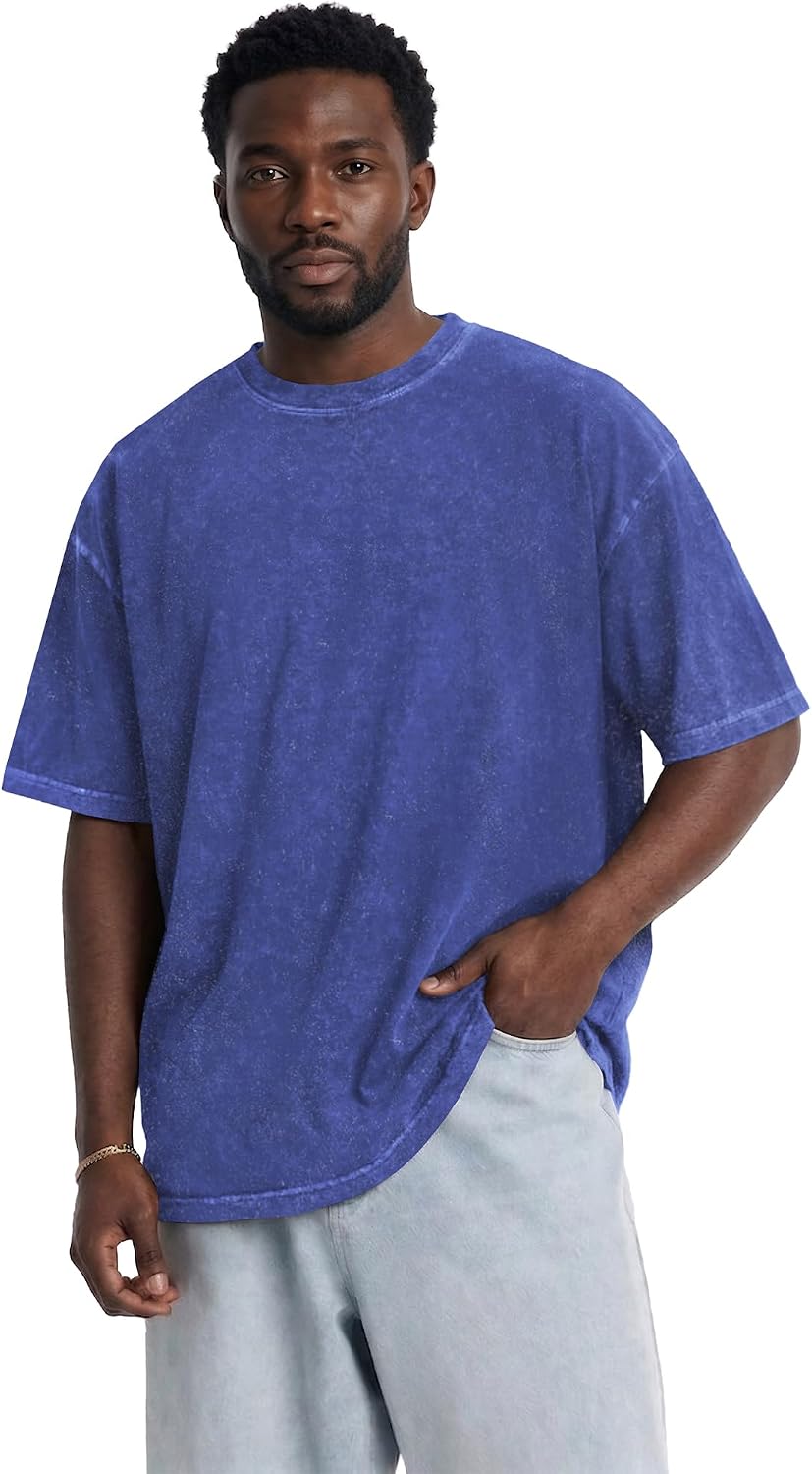 Detalle 2 de Oversized TShirts for Men Short Sleeve Vintage Washed Basic Loose Tees 2026