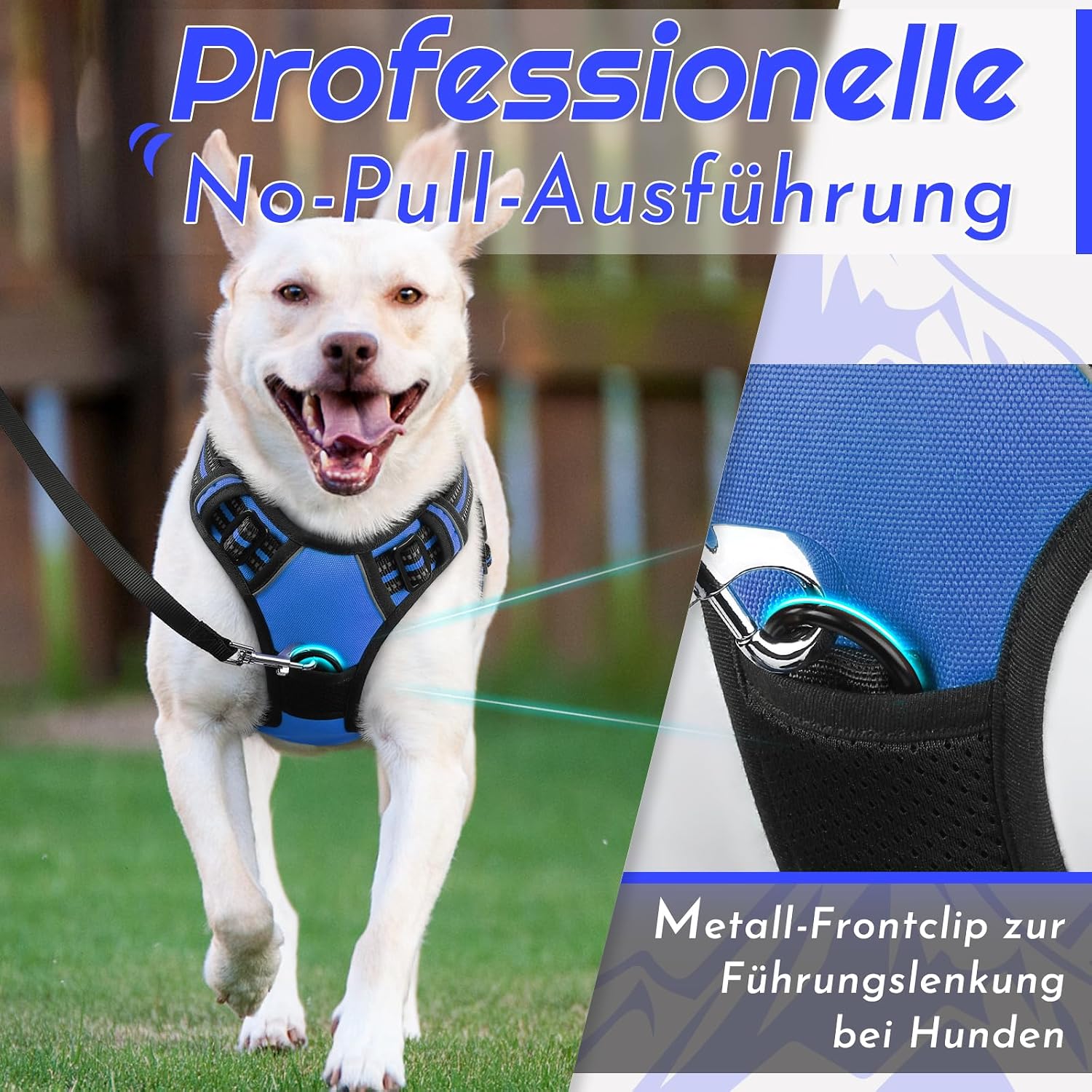Detalle de Eagloo Hundegeschirr Größe M – Anti-Zug Brustgeschirr, verstellbar, reflektierend, blau