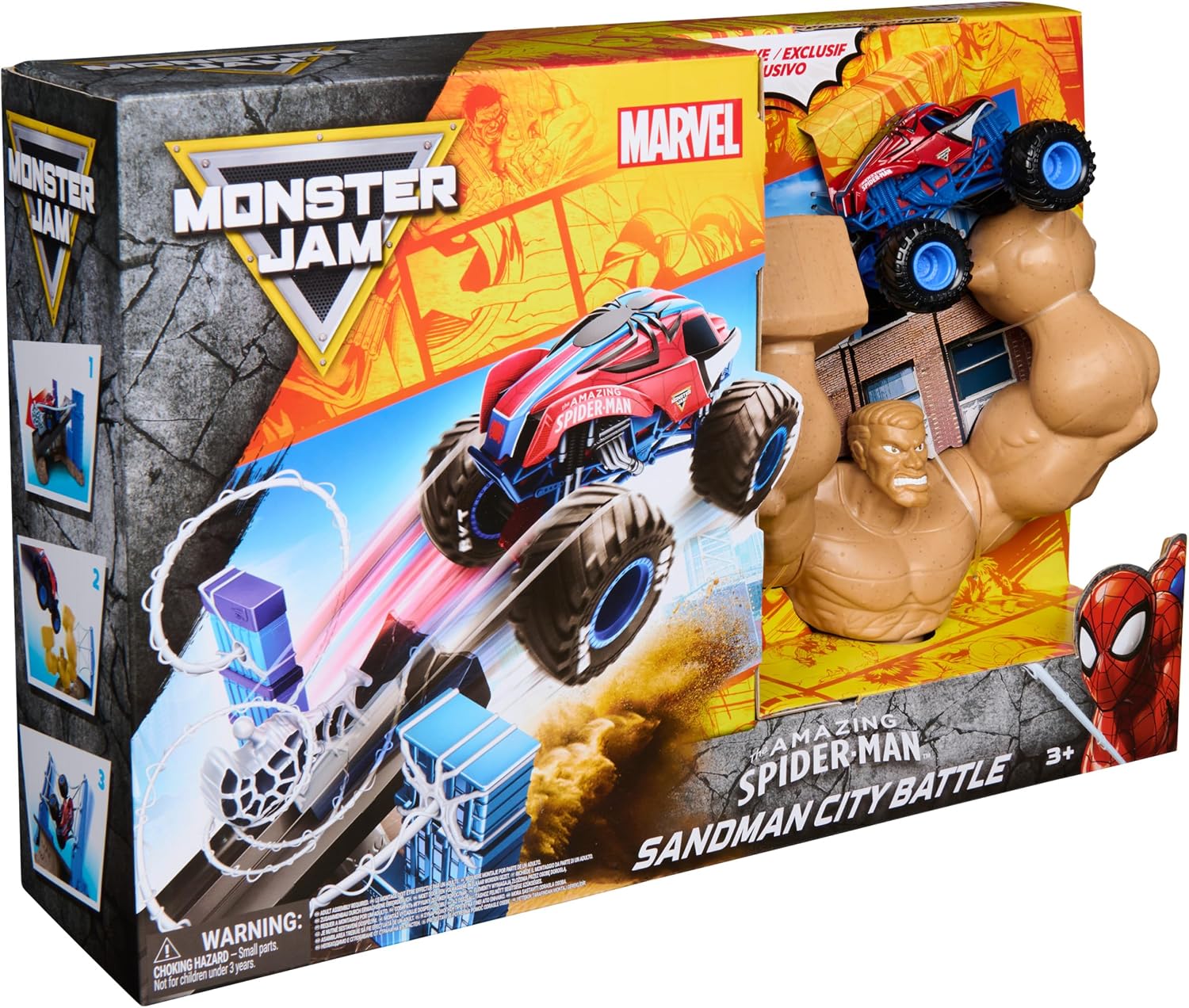 Detalle de Monster Jam 1:64 Marvel Playset I with Dynamic Sling Thrower