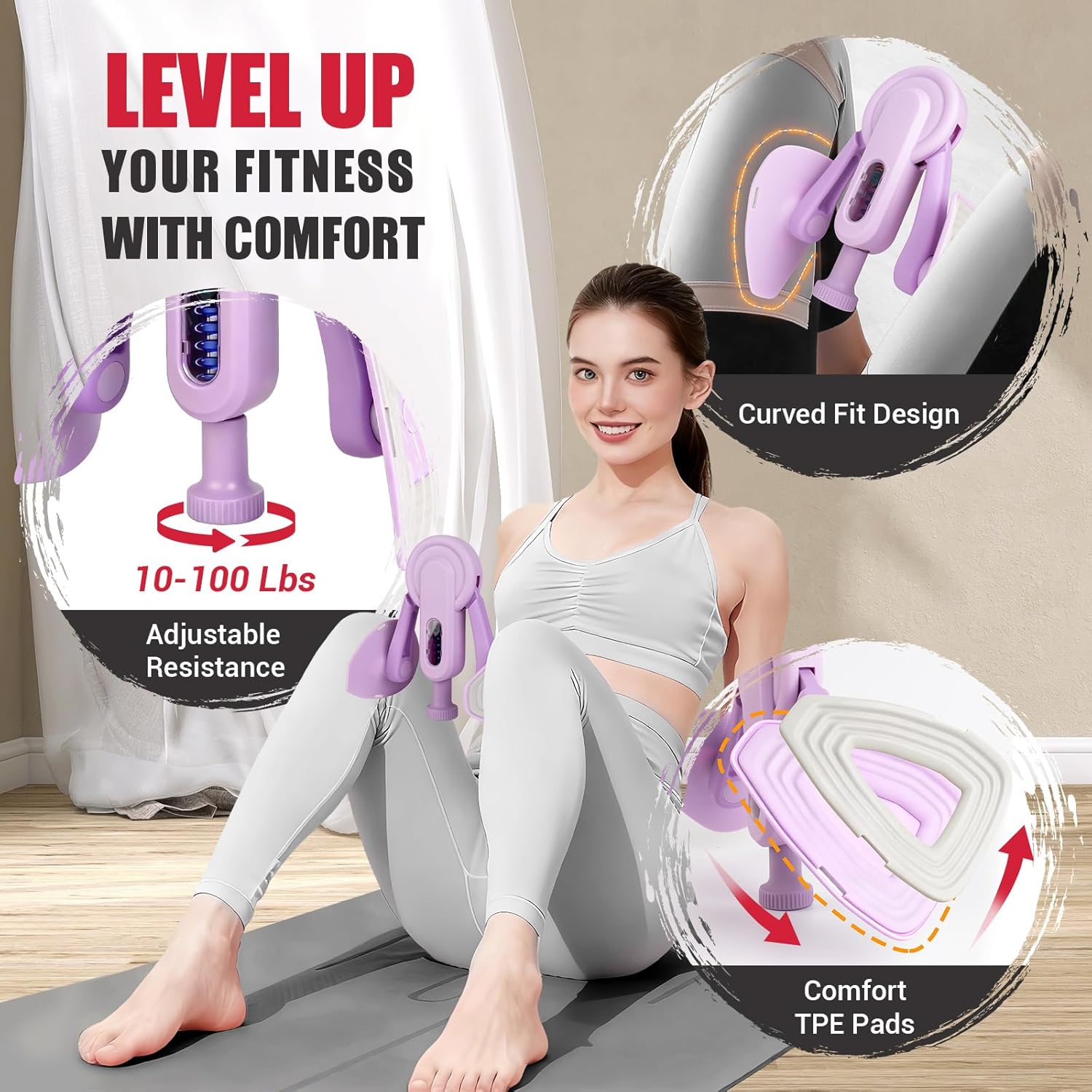 Thumbnail 1 de Thigh Trainer Thigh Exerciser 10–100lb Adjustable Resistance Pelvic Floor Trainer with Leg Band & Poster