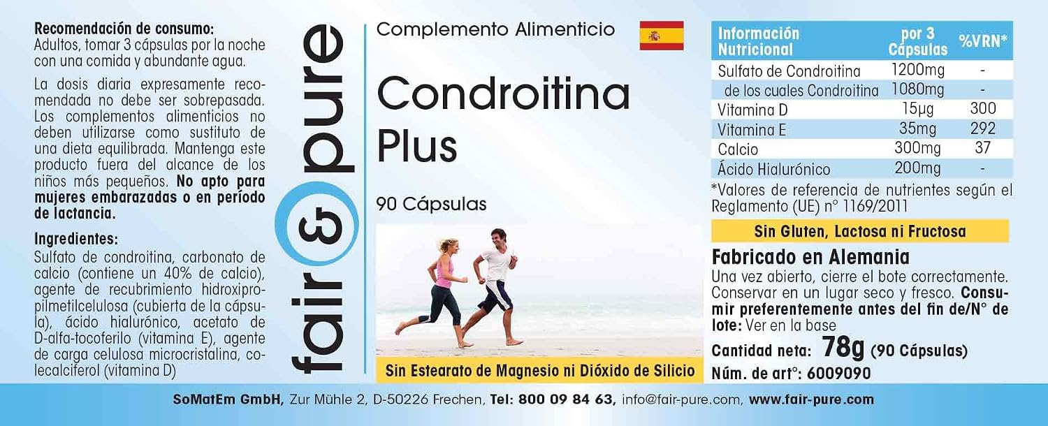 Detalle de Fair & Pure Chondroitin Plus – 90 Kapseln mit Hyaluronsäure, Calcium und Vitaminen D & E