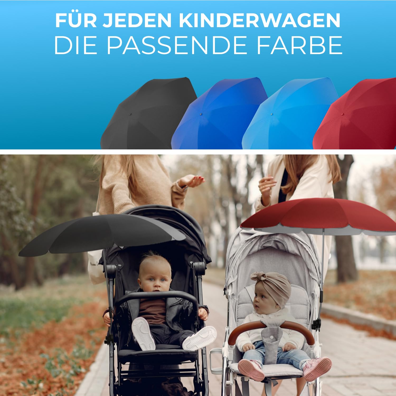 Thumbnail 5 de STYNGARD Sonnenschirm für Kinderwagen – UV-Schutz 50+, 70 cm Durchmesser mit Überhang (Modell ROME)