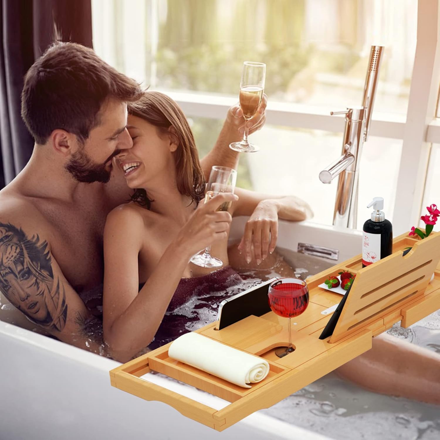 Thumbnail 4 de Ausziehbare Badewannenablage Bambus 72–102 cm