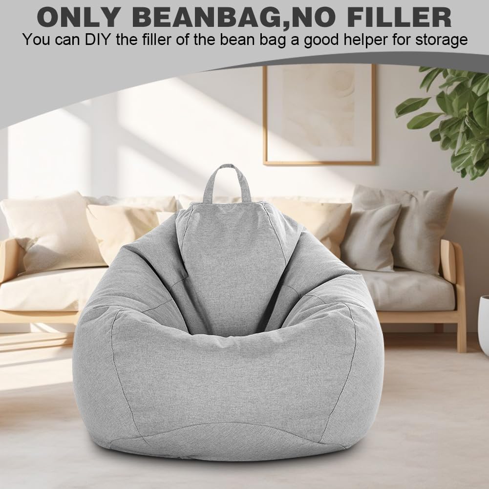 Thumbnail 2 de LOMUG Sitzsack XL aus Leinen-Baumwoll-Mix – nur Bezug, 100 x 120 cm (Hellgrau)