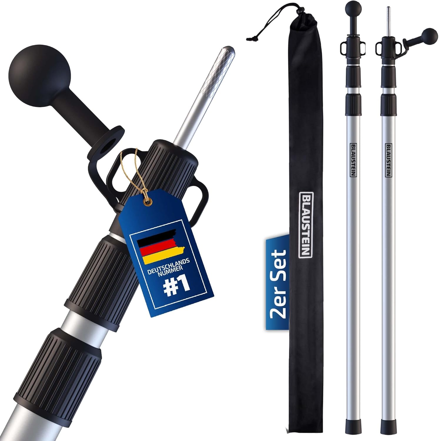 Blaustein Zeltstangen 2er-Set – Teleskopstangen für Sonnensegel, Tarp & Zelt (94–235 cm)