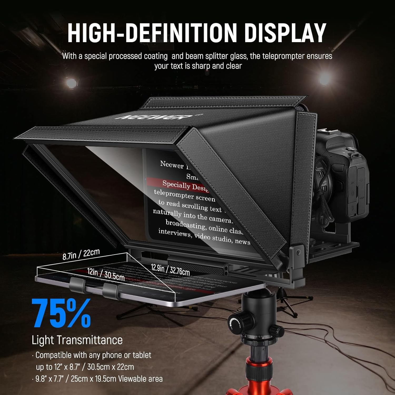 Detalle de NEEWER X12 14-inch teleprompter for DSLR cameras