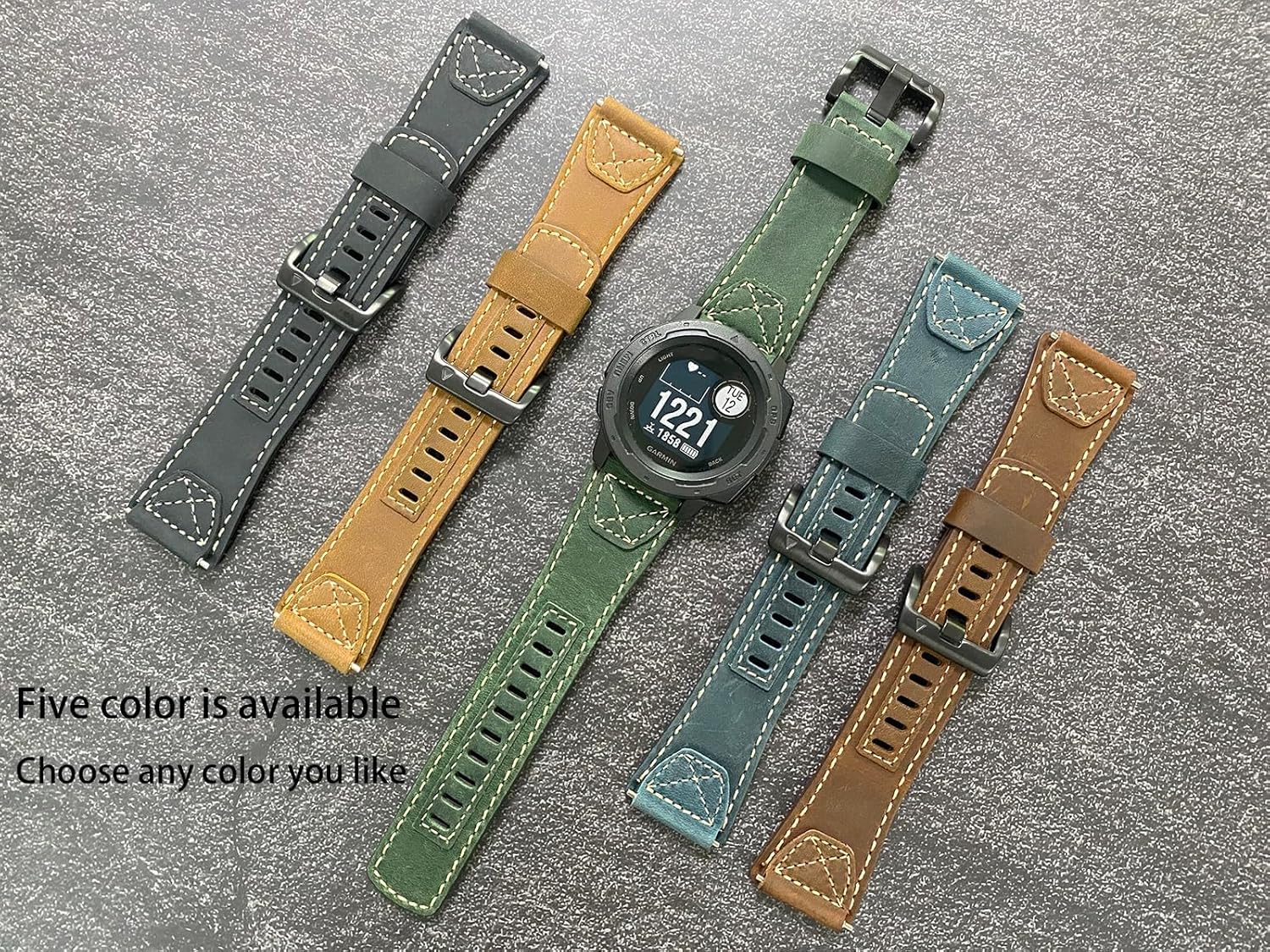 Detalle de Leather Strap for Garmin Instinct Series (45mm) – Top Genuine Leather, Black