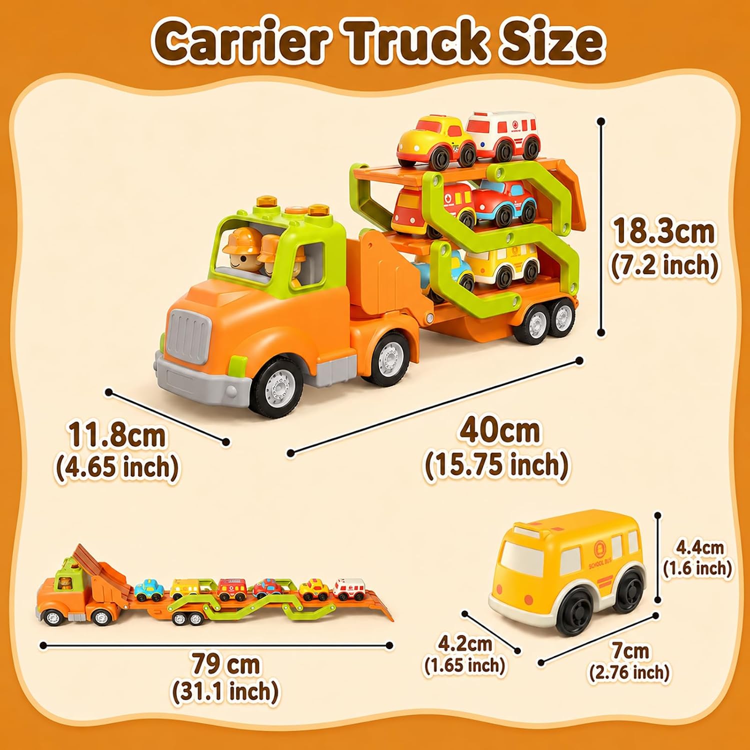 Thumbnail 4 de Veslier 9-in-1 Transport Trailer Toy Set for Toddlers (2–5 Years) With 6 Mini Cars, Foldable 30in Track Trailer, Lights & Sounds