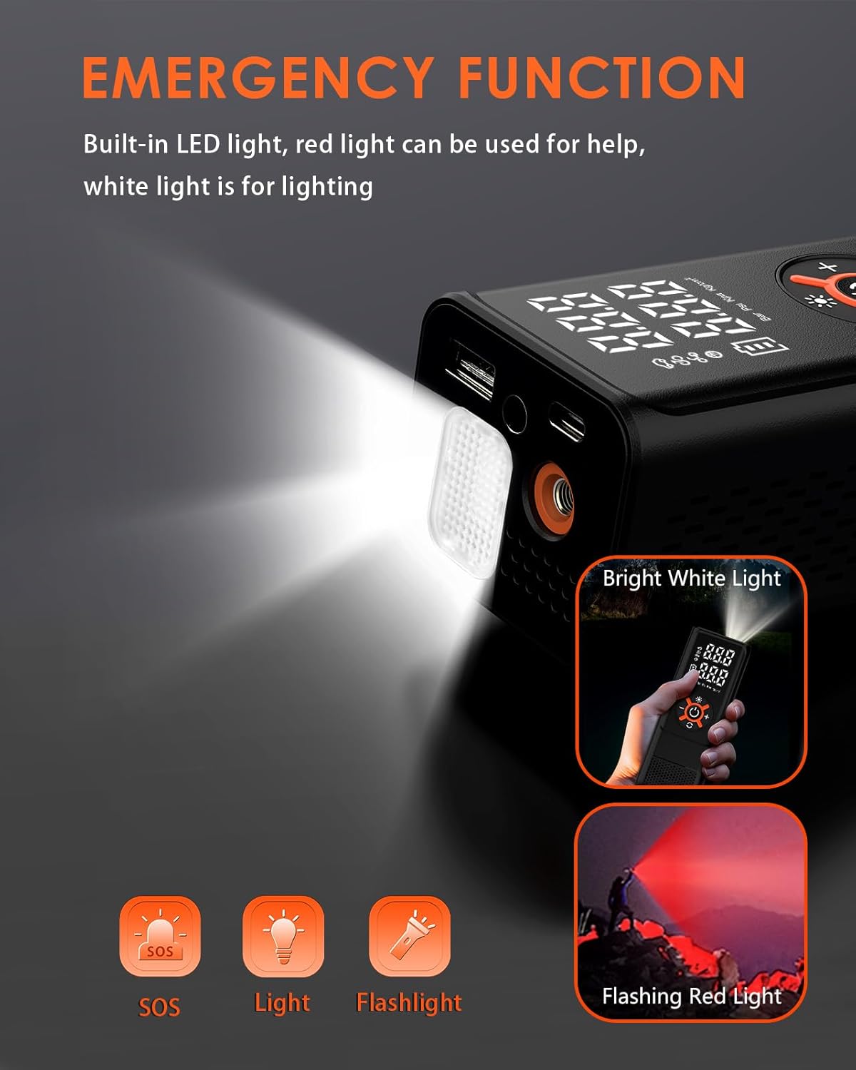 Thumbnail 4 de Timobor Tire Inflator Portable Air Compressor with Frosted Digital Gauge (Orange)