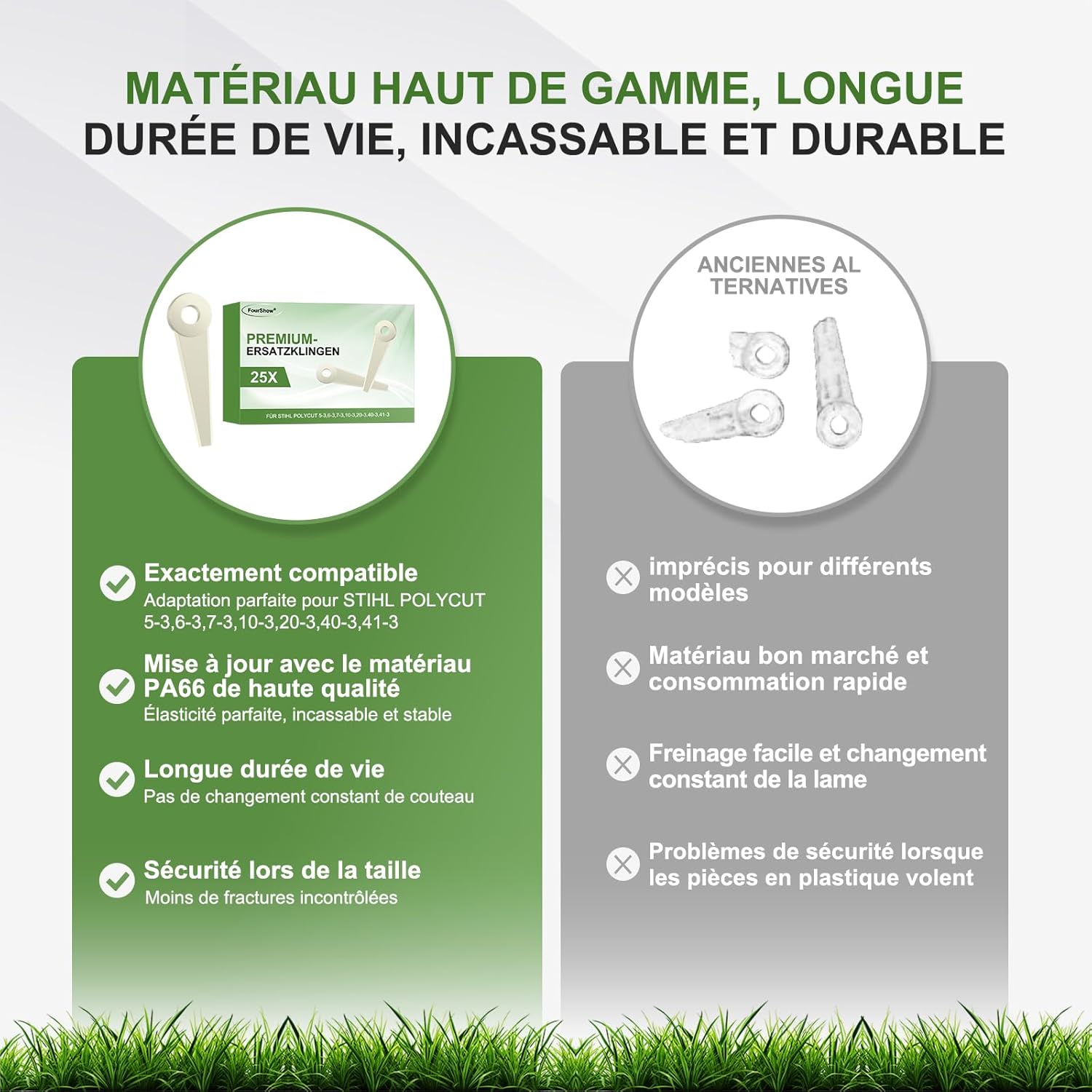 Detalle de FourShow 25 lames de rechange en nylon pour débroussailleuse/ coupe-bordures STIHL Polycut 5-3,6-3,7-3,10-3,20-3,40-3,41-3