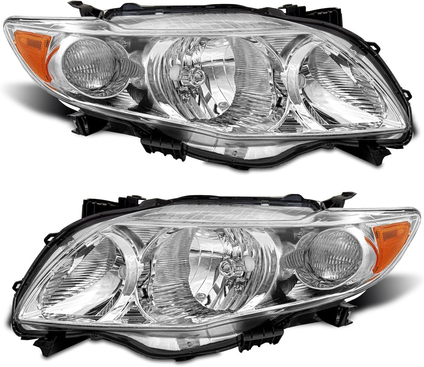 Detalle de ADCARLIGHTS Headlight Assembly Pair for 2009-2010 Toyota Corolla (Clear Lens, Chrome Housing, Amber Reflector) W/O Bulbs