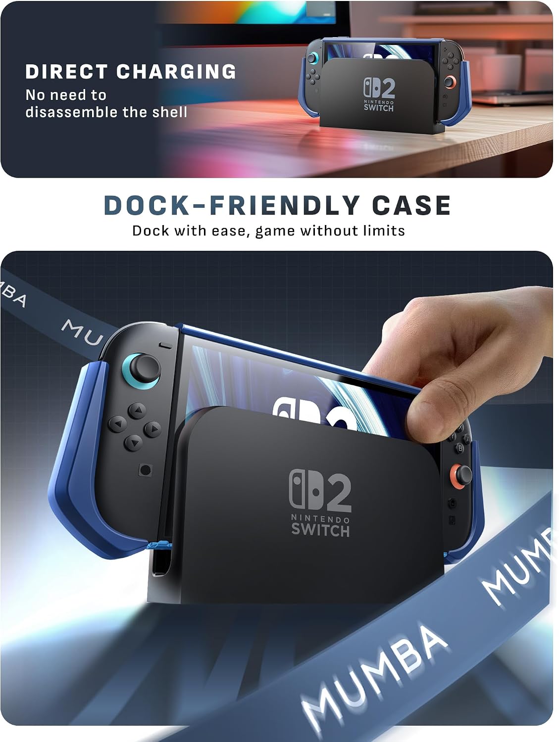 Detalle 2 de mumba Dockable Hülle für Nintendo 2 2025, TPU-Grif Schutz Case 8 Zoll ⌘