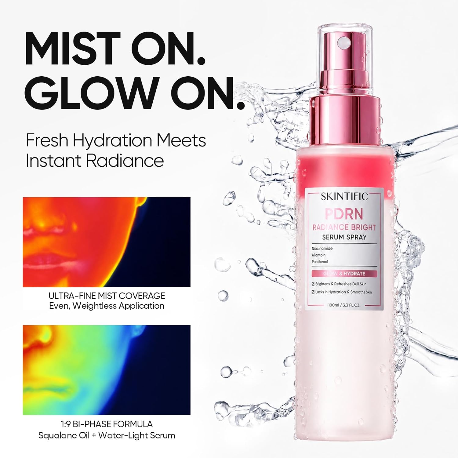 Detalle de SKINTIFIC Salmon DNA Radiance Bright Serum Spray, Bi-Phase Face Mist, 3.3 fl oz
