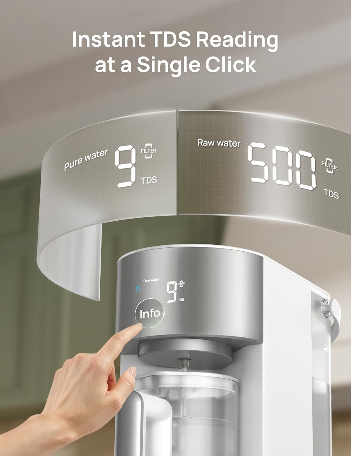 Detalle 2 de Dreo Countertop Reverse Osmosis Water Filter (RO) with 3:1 Pure-to-Drain Autofill Pitcher