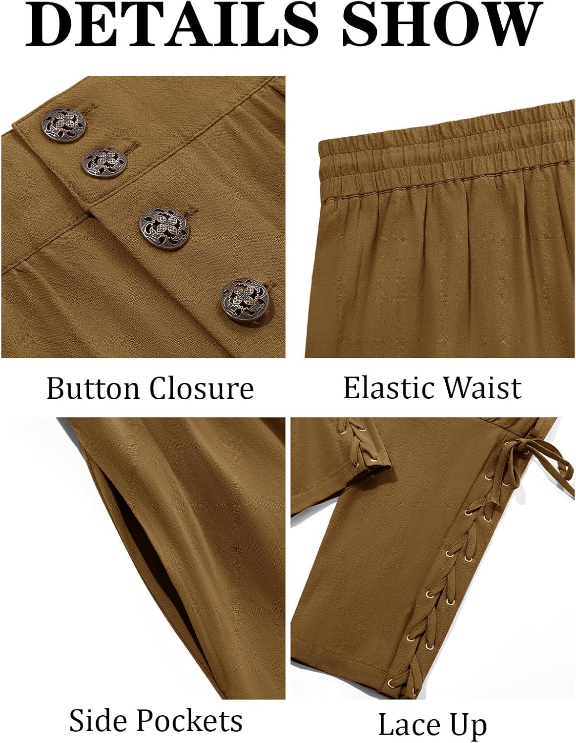 Thumbnail 5 de Runcati QT1806 Medieval Pirate Pants, 100% Cotton with Lace-Up Cuffs and Pockets
