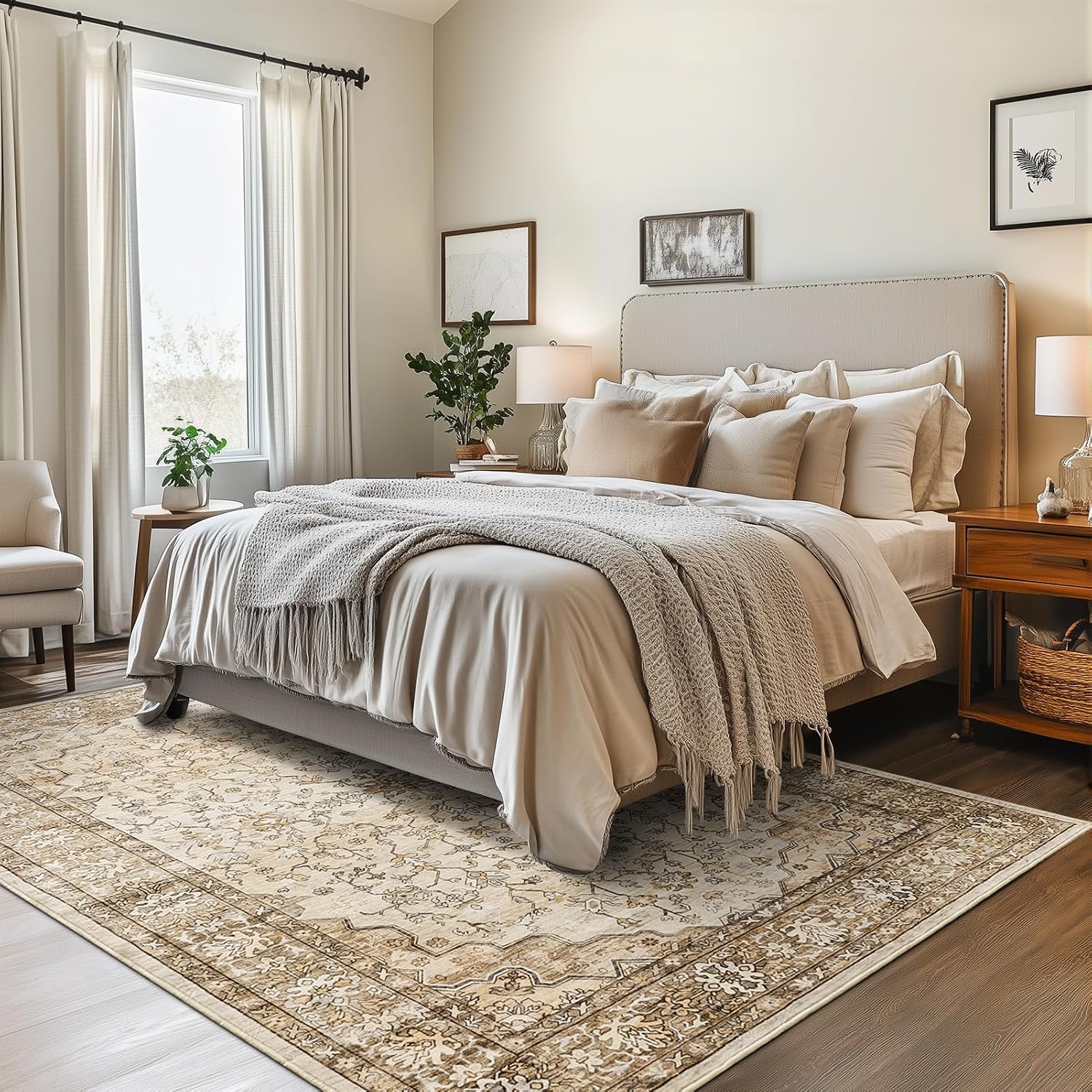 Detalle de Topfinel Rugs Living Room Large 160x230cm Boho Beige Washable Faux Wool Rug