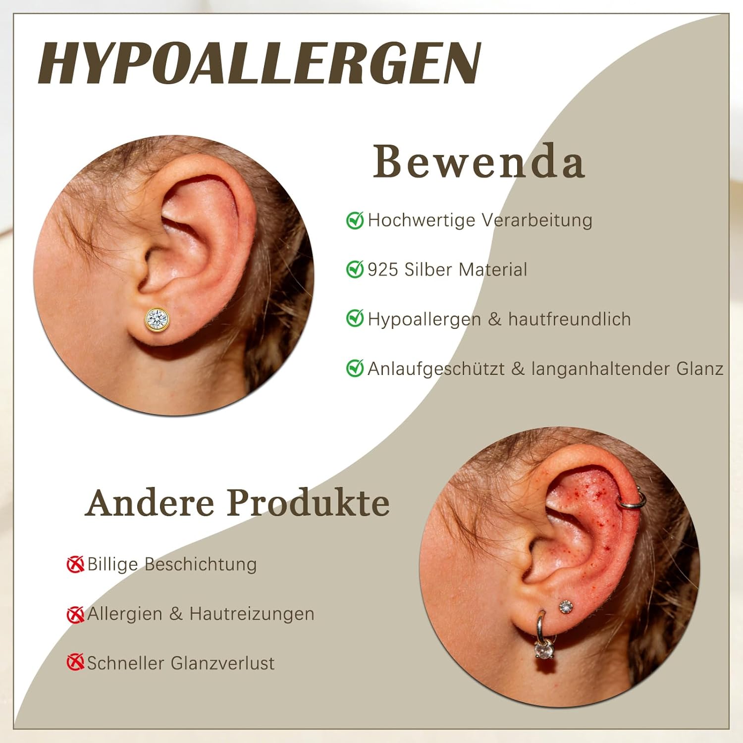 Thumbnail 4 de Bewenda Ohrstecker aus 925 Sterling Silber mit Zirkonia, Stecker rund (4/5/6 mm) in Geschenkbox