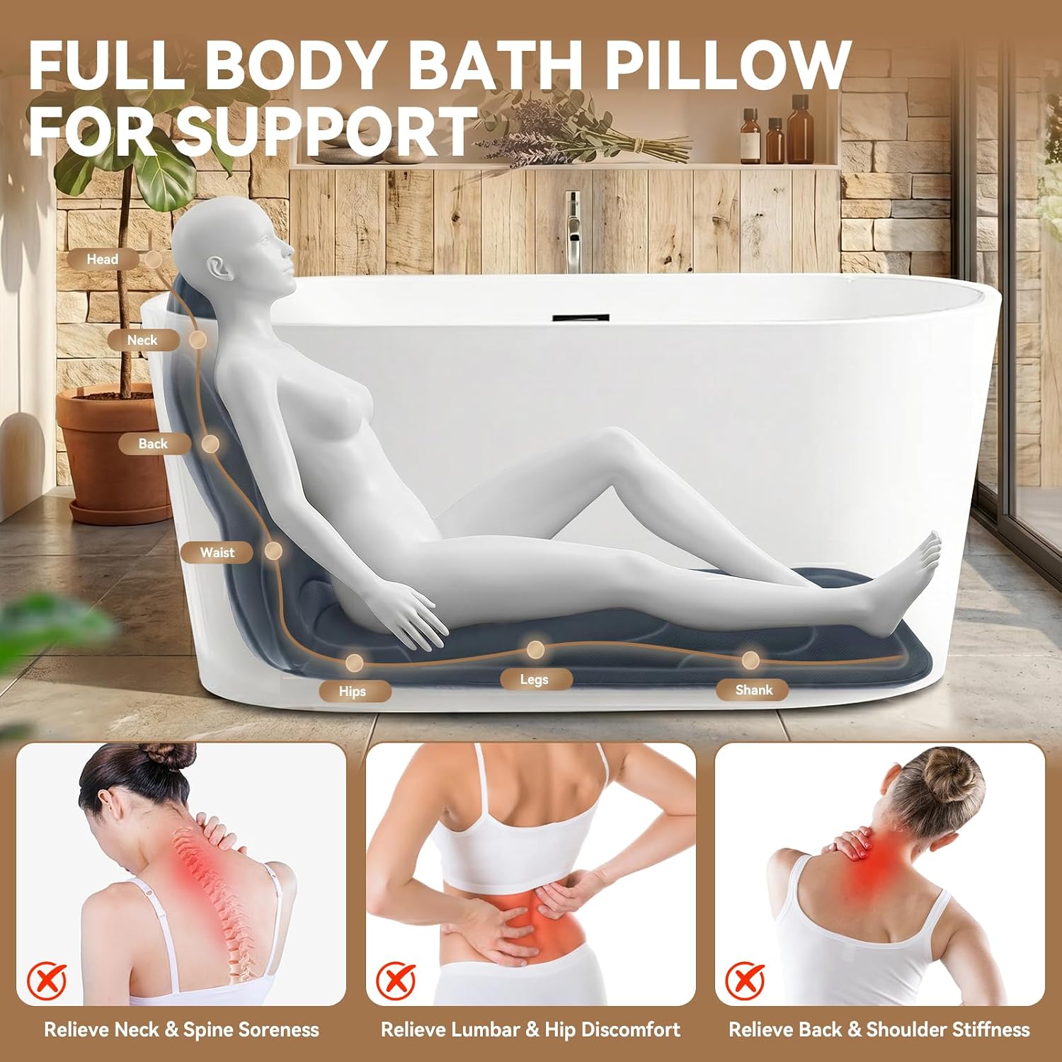 Thumbnail 5 de Poemland Bath Pillow for Tub: Extra Thick Full-Body Support with 5D Mesh Comfort