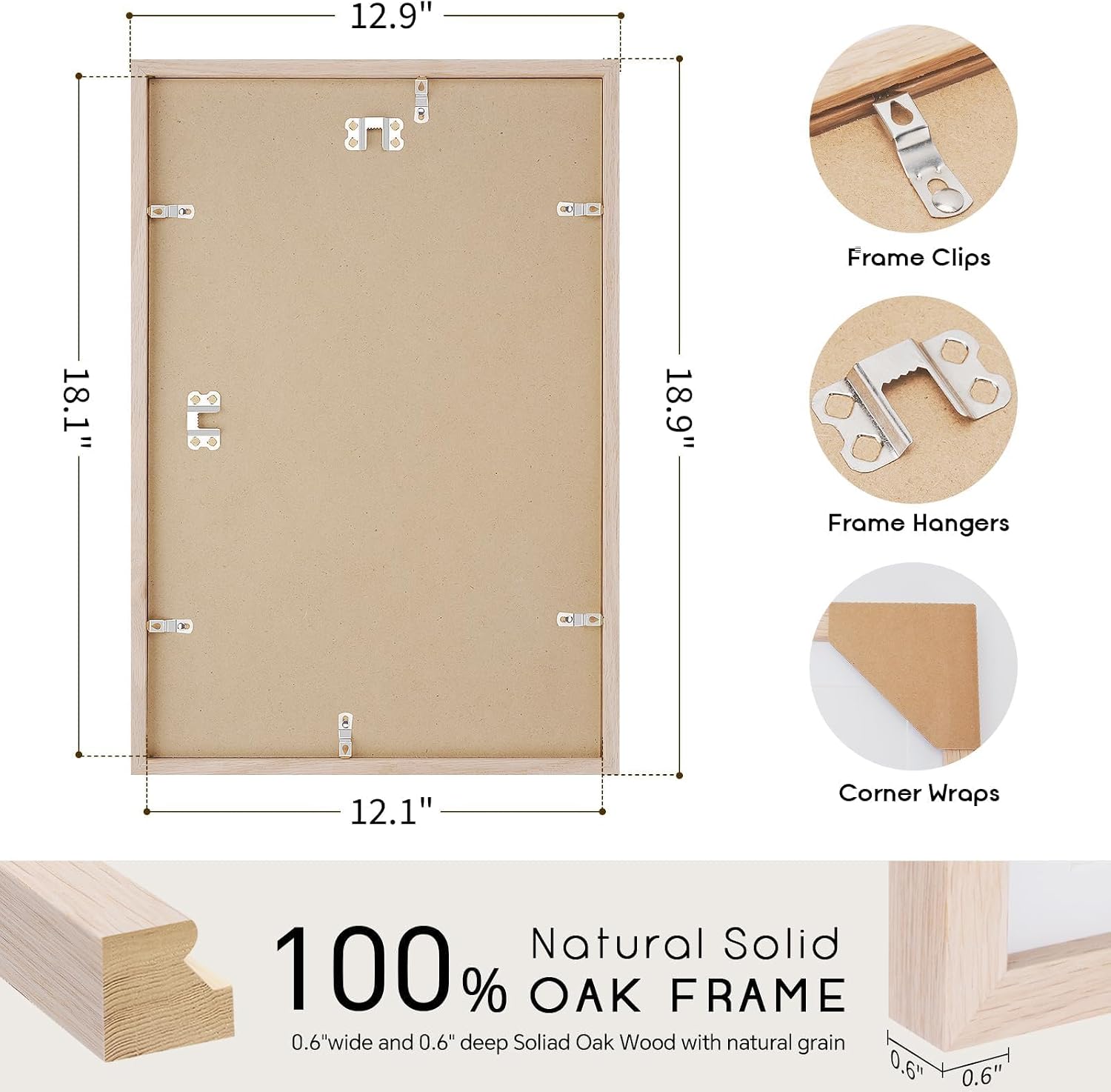 Detalle de puthiac 12x18 Solid Oak Wood Picture Frame (8x12 with Mat / 12x18 without Mat) – Wall Display