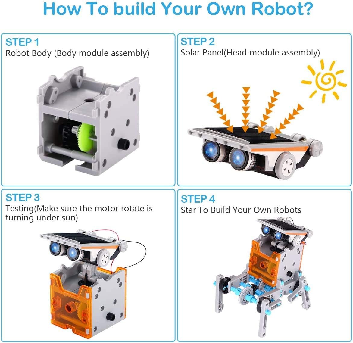 Detalle 2 de ACELIFE STEM Solar Robot Toy 12-in-1 (190-piece DIY kit) – solar-powered building robots for ages 8–12