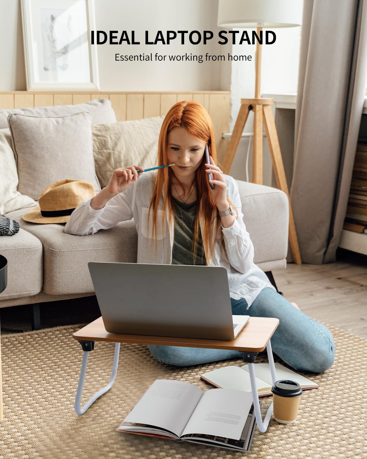 Detalle de Ruxury Foldable Wood Lap Desk, 44.5 cm Wide Portable Bed Tray