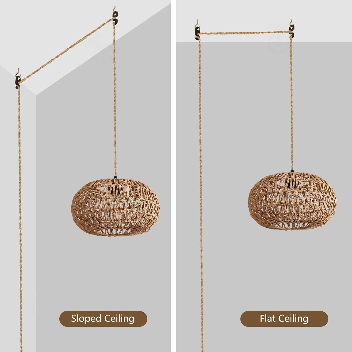 Thumbnail 3 de Maichixin 1 12-Inch Hemp Rope Plug-In Pendant Light, Dimmable, E26