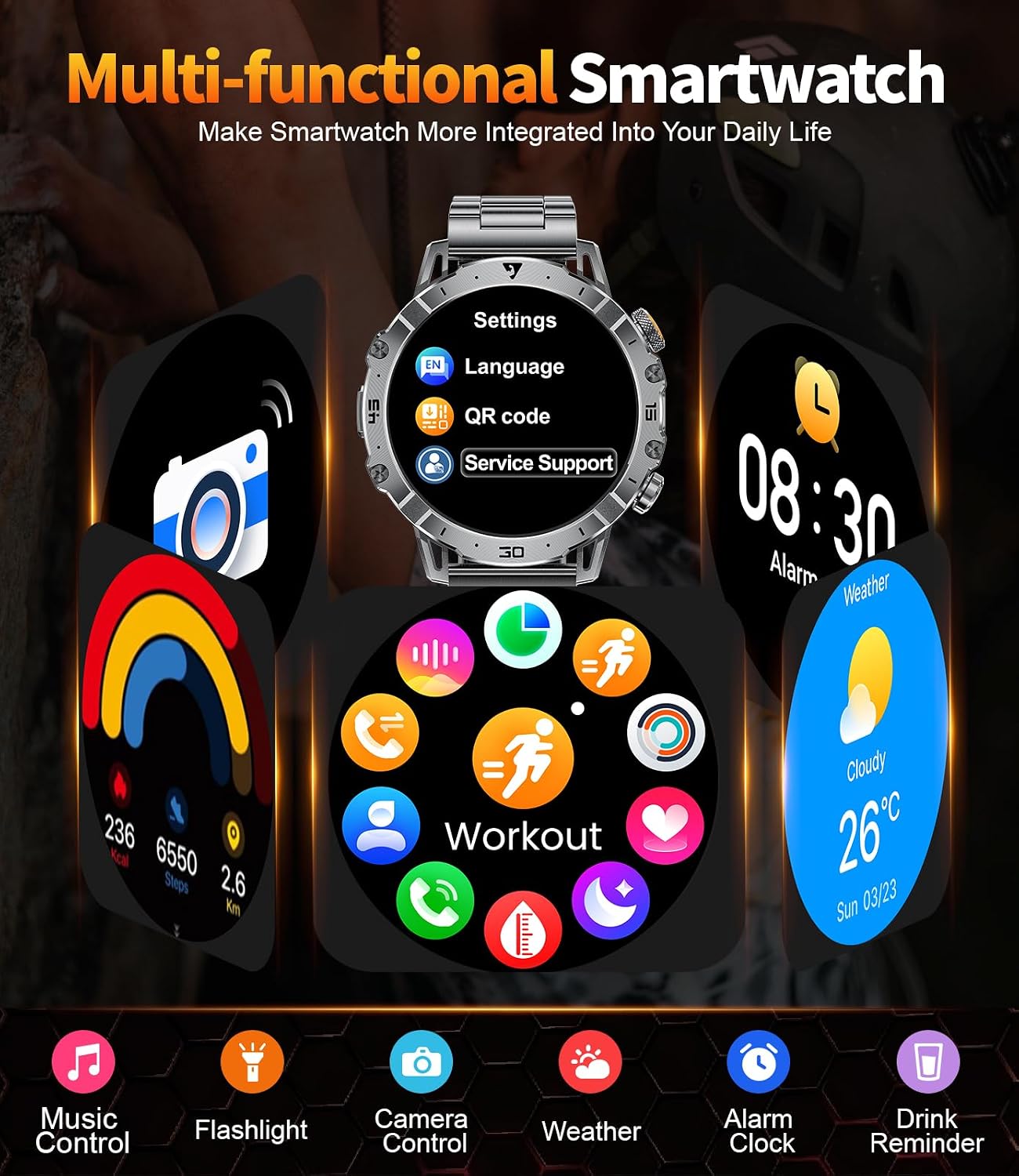 Thumbnail 6 de EF18-A Smart Watch for Men with 1000mAh Battery and LED Flashlight