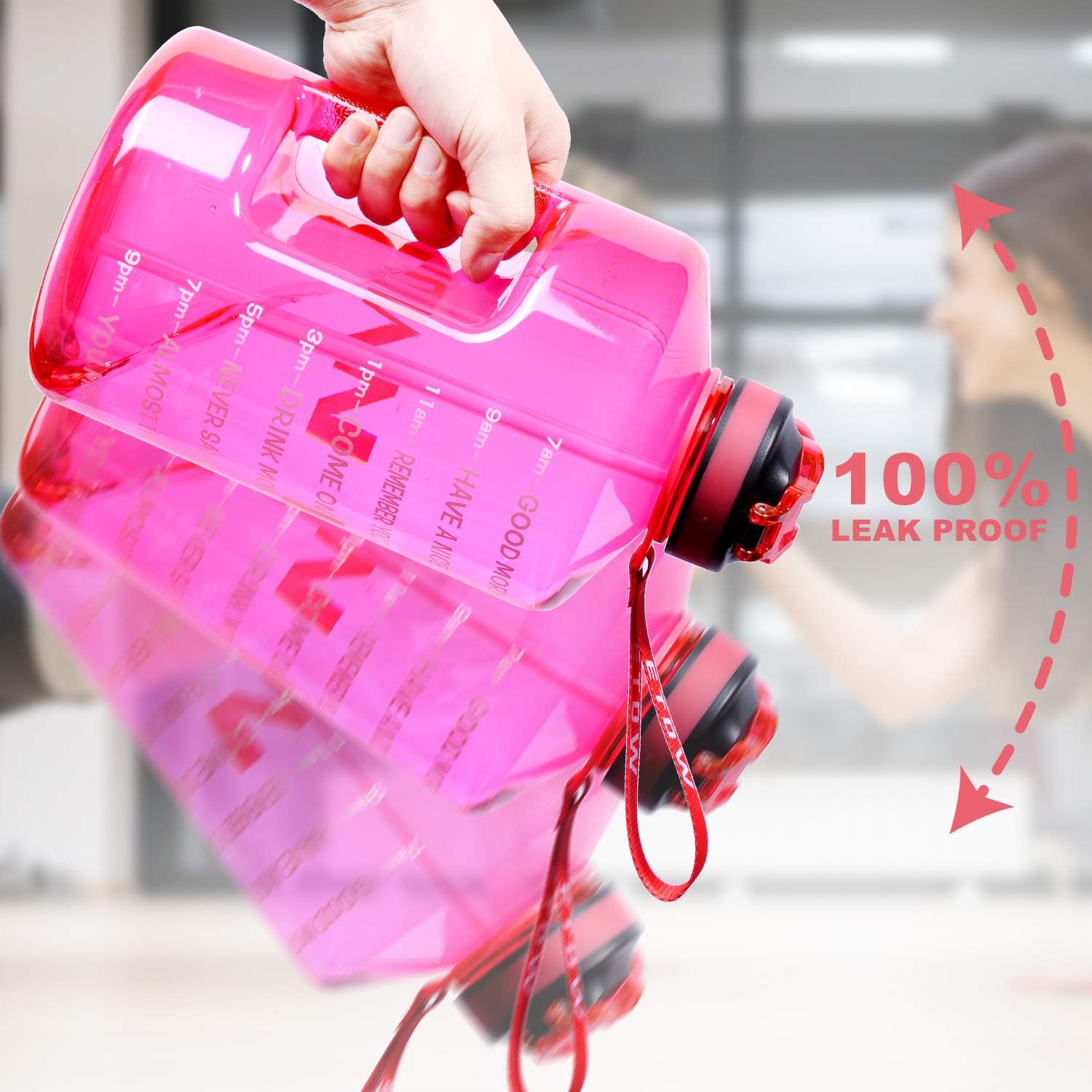 Detalle 2 de ETDW Gallon Water Bottle with Straw, Time Markers and Carry Handle