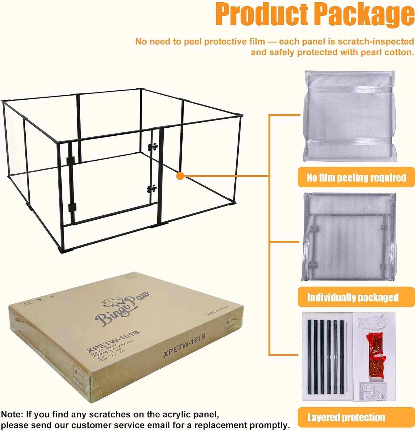 Detalle de BingoPaw Acrylic Litter Box XL Dog Fence: 8-Piece Puppy Run, 123 x 123 x 77 cm