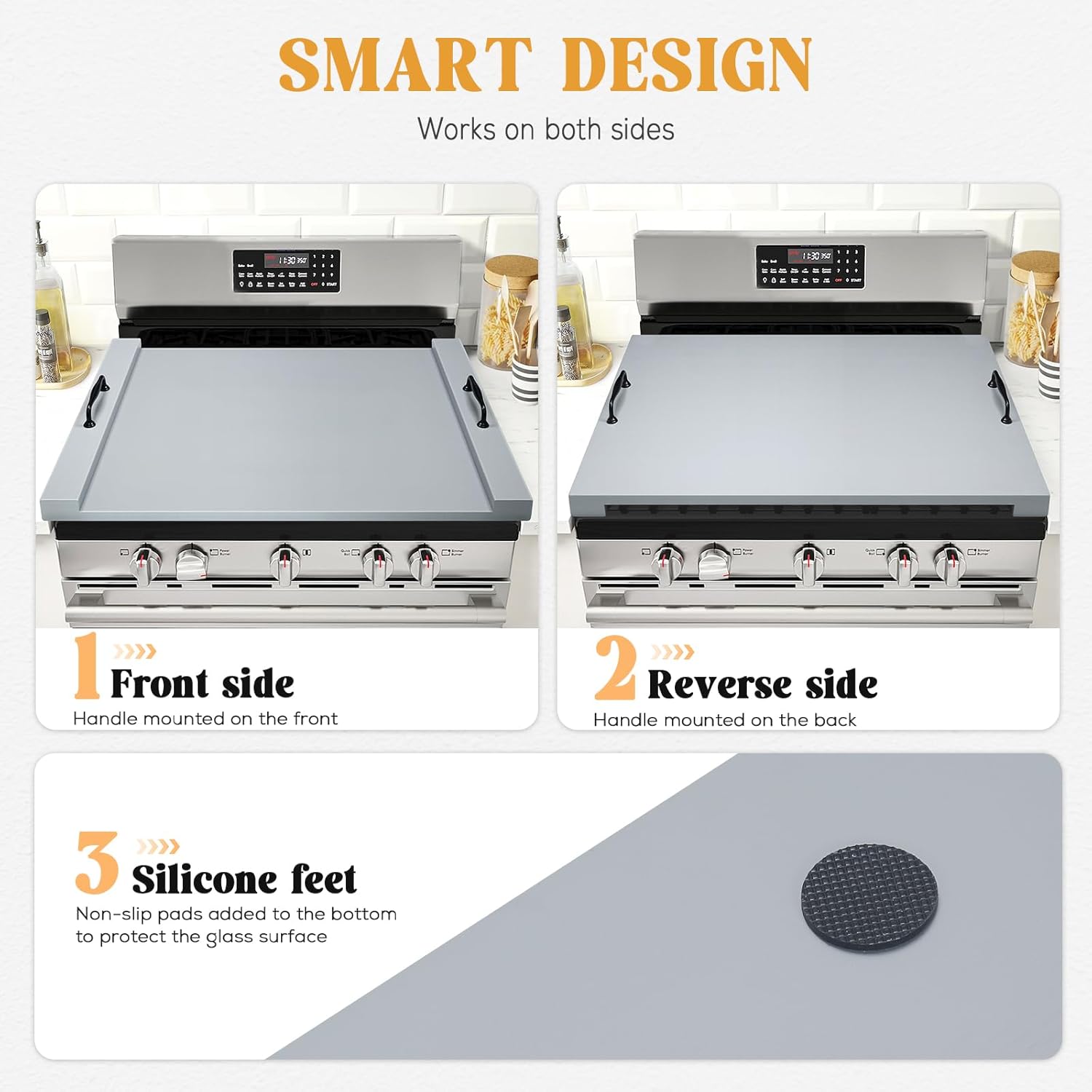 Detalle de Gashell Noodle Board Stove Cover with Handles (Grey) for Electric/Gas Stoves