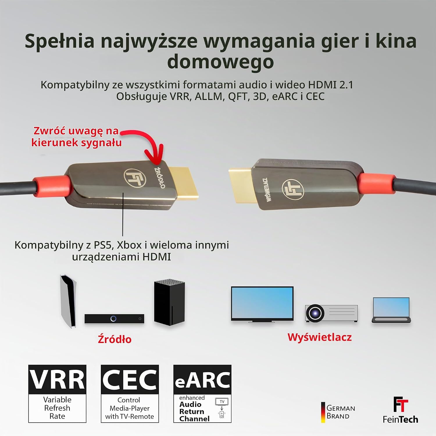 Detalle 1 de FeinTech VMI90120 hybrydowy kabel HDMI 12 m, światłowód, 8K 60 Hz, 4K 120 Hz